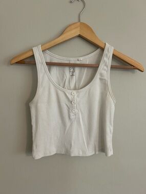 PacSun White Ribbed Henley Crop Tank